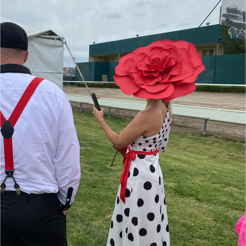 Avant-garde red rose head piece